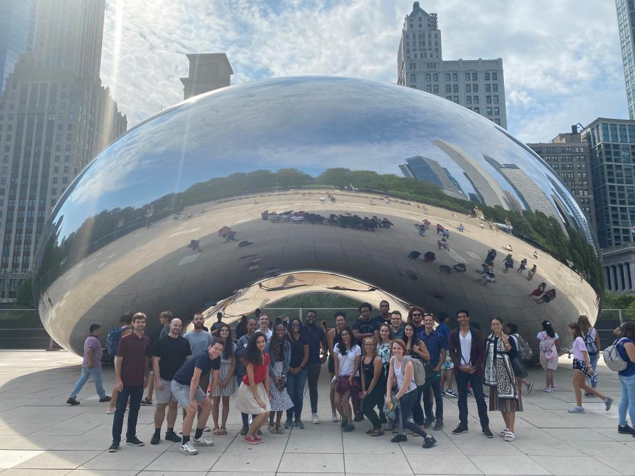 Another evening, students took a bus trip down to Millennium Park. Here they are pictured with Chicago’s famous Cloud Gate sculpture—AKA “The Bean.” 