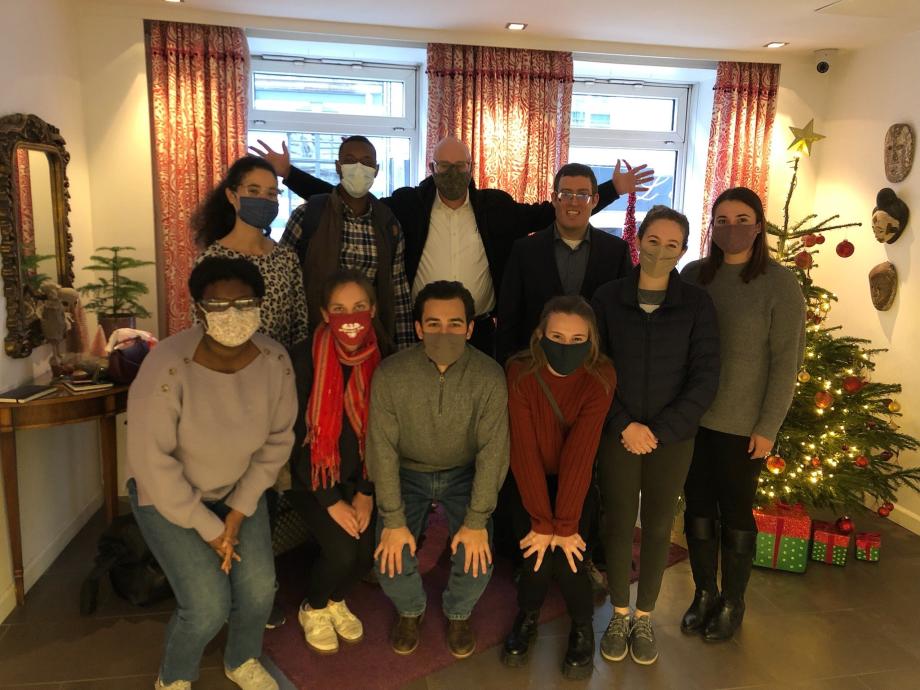 Students and Ginsburg at the Hotel Mayfair in Copenhagen with Shai Dothan, associate professor at iCourts, University of Copenhagen, who spoke about the Danish legal system.