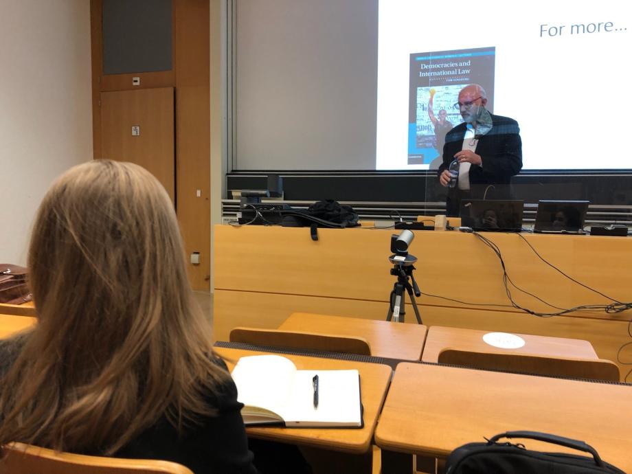 Professor Tom Ginsburg, the Leo Spitz Professor of International Law, accompanied the group of eight students. Here, Ginsburg is shown speaking at the University Eidgenössische Technische Hochschule (ETH) in Zürich.