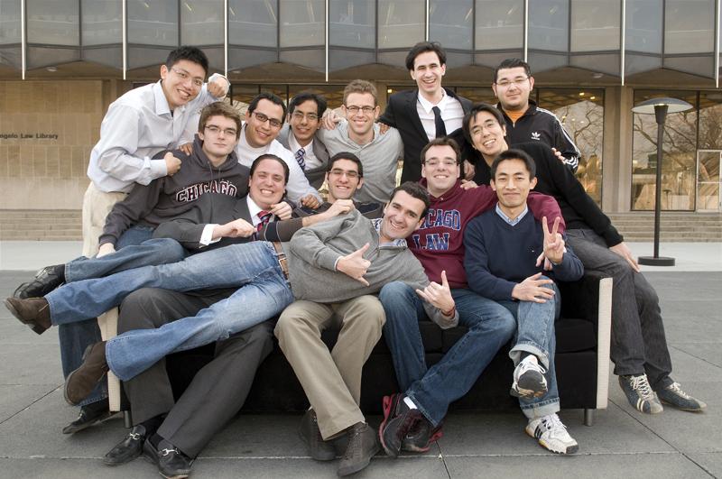 The men of the LLM Class of 2009 relocated a sofa from the Green Lounge to the middle of the then-dry fountain surface for a photo opportunity. Men of the LLM Class of 2009