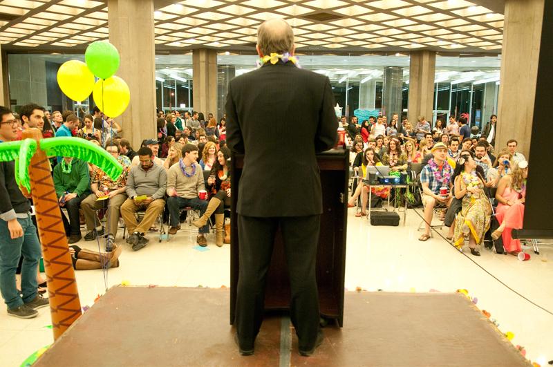 Prof. Baird presided over a packed Green Lounge.