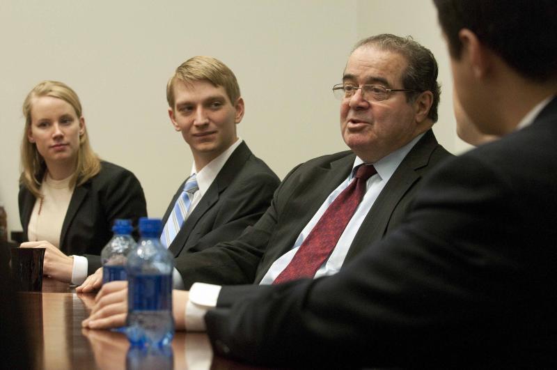The board of the Federalist Society talked with Justice Scalia the morning before the lecture.
