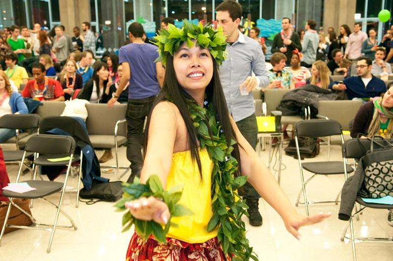 The hula dancers put on a show during intermission. The hula dancers put on a show during intermission.