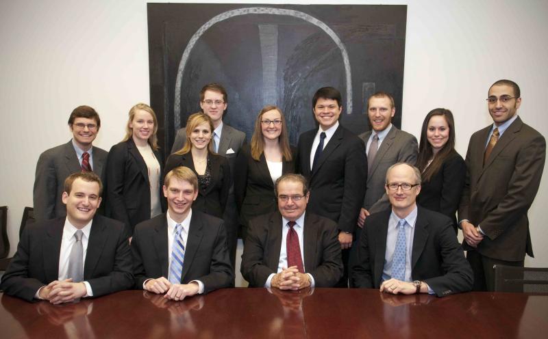 Justice Scalia met with the board of the Federalist Society, an organization he helped to found when he was on the Law School faculty.