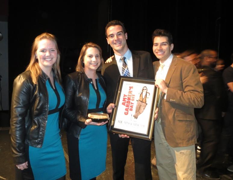 Director Bette Muirhead, '16, who also played Gardner, and Assistant Directors Joe Egozi, '17, and Peter Hegel, '17, pose with the real Amy Gardner before the performance. Director Bette Muirhead, '16, who also played Gardner, and Assistant Directors Joe Egozi, '17, and Peter Hegel, '17, pose with the real Amy Gardner before the performance.