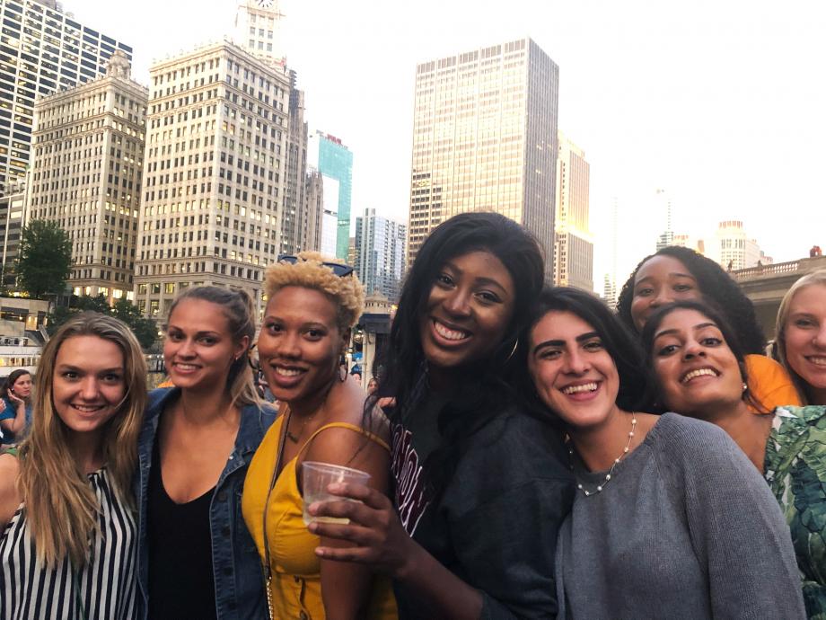 One evening, students enjoyed a boat cruise and dinner on the Chicago river.