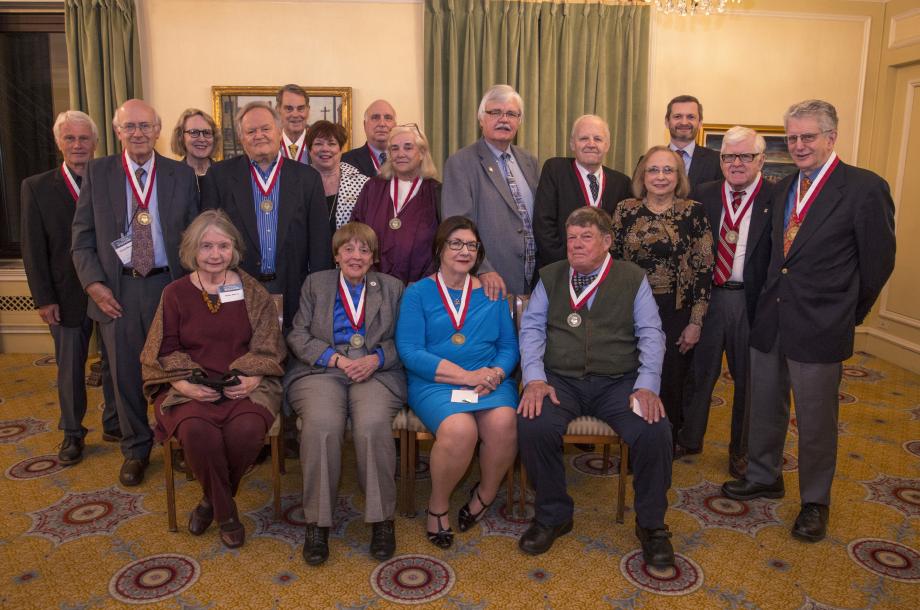 The Class of 1968 posed for a group photo after their 50th Reunion class dinner.