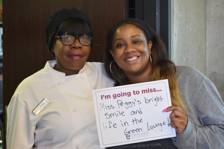 "Miss Peggy's bright smile and life in the Green Lounge!"