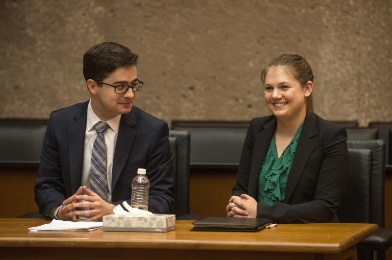 The competitors, in teams of two, wrote and submitted briefs on issues presented in McDonnell v. United States. The students argued whether “official action” under the controlling fraud statutes is limited to exercising actual governmental power, threatening to exercise such power, or pressuring others to exercise such power, and whether the jury must be so instructed; or, if not so limited, whether the Hobbs Act and honest-services fraud statute are unconstitutional.