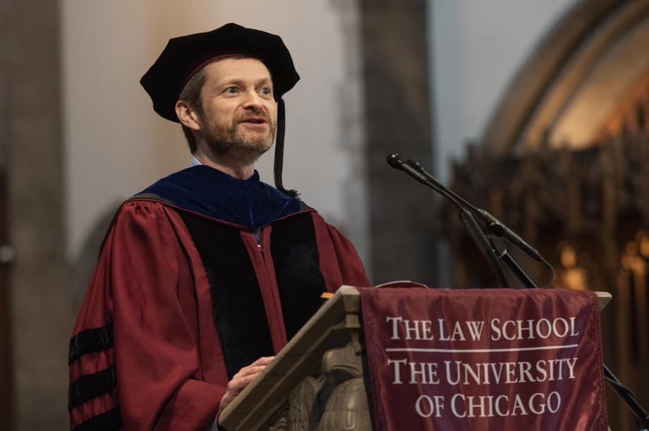 Miles offered welcome remarks. “Although you leave us physically, your association with the Law School is permanent. You have, as every class does, left your mark on the Law School, just as we have left ours on you,” he told the graduates. Miles offered welcome remarks. “Although you leave us physically, your association with the Law School is permanent. You have, as every class does, left your mark on the Law School, just as we have left ours on you,” he said.