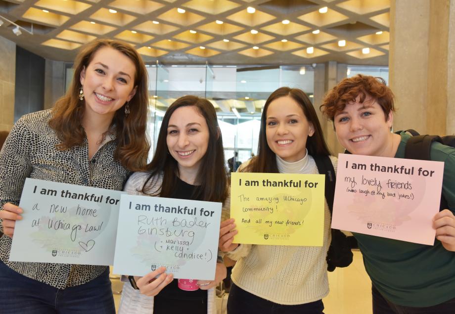 "My lovely friends (who laugh at my bad jokes", "Ruth Bader Ginsburg (and Kelly and Candice)" and "The UChicago community! And all my new friends!"