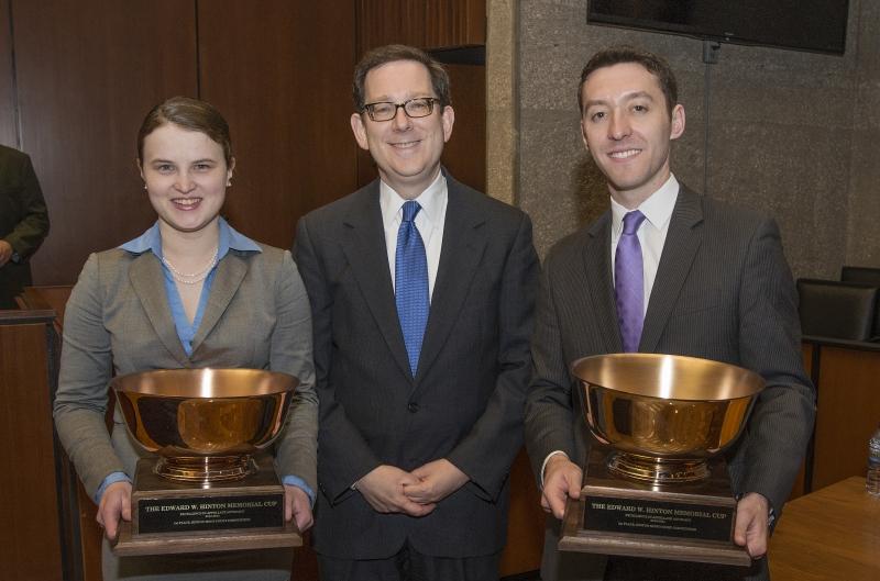 Walling, Schill, and Epstein pose with the Hinton Memorial Cup. 