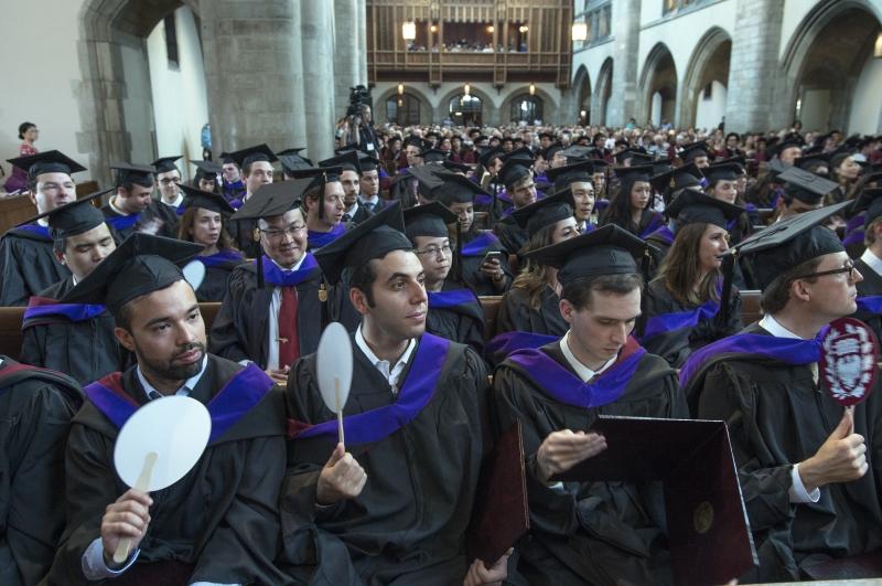 LLM and JSD students, who came to the Law School from around the world, watched the ceremony after receiving their diplomas and hoods.