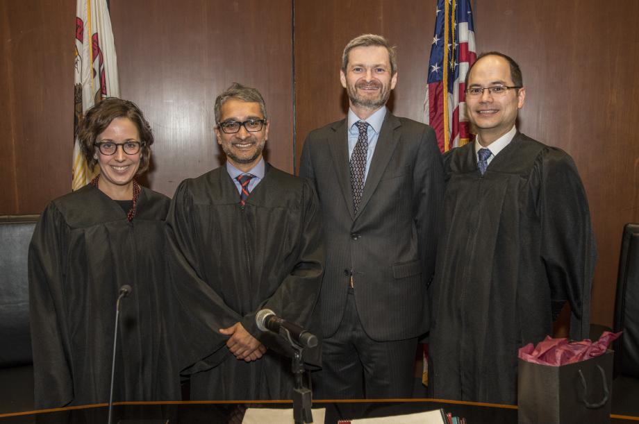 Konsky, Malani, Miles, and Hubbard in the courtroom.