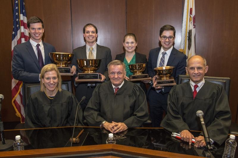 The final round of the 2015-16 Edward W. Hinton Moot Court Competition was argued before a panel of three federal appellate judges on Thursday, April 28. The competition began with 65 second- and third-year students, who participated in a preliminary round in the fall. The four finalists were among the 14 participants who advanced to the second round, which took place in February.