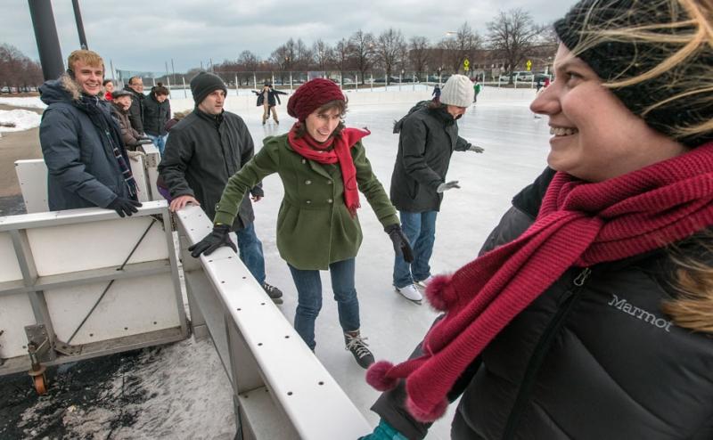 The Bigelows joined the students for skating.