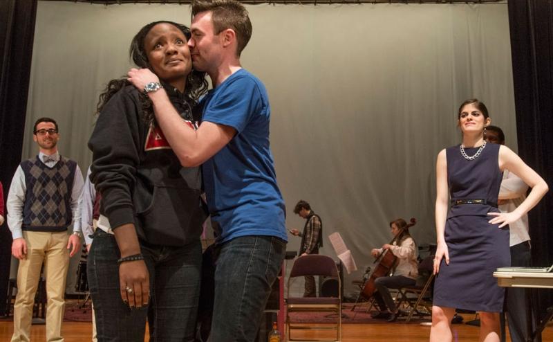 The musical's traditional star-crossed lovers, portrayed by Ruby Garrett, '16, and Nathaniel Ament-Stone, '15.