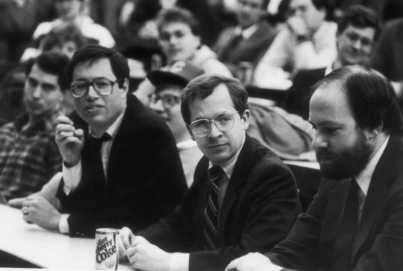 Epstein, Baird, and Easterbrook take a break from serious law and economics study to compete on the faculty trivia team in 1987.
