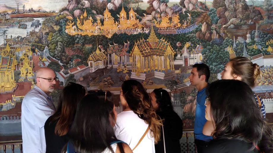 As part of the Law School's 2018 International Immersion Program, three groups of students traveled abroad over Spring Break, visiting Thailand, Chile, and China. Here, Professor Tom Ginsburg and students visit the Grand Palace in Bangkok.