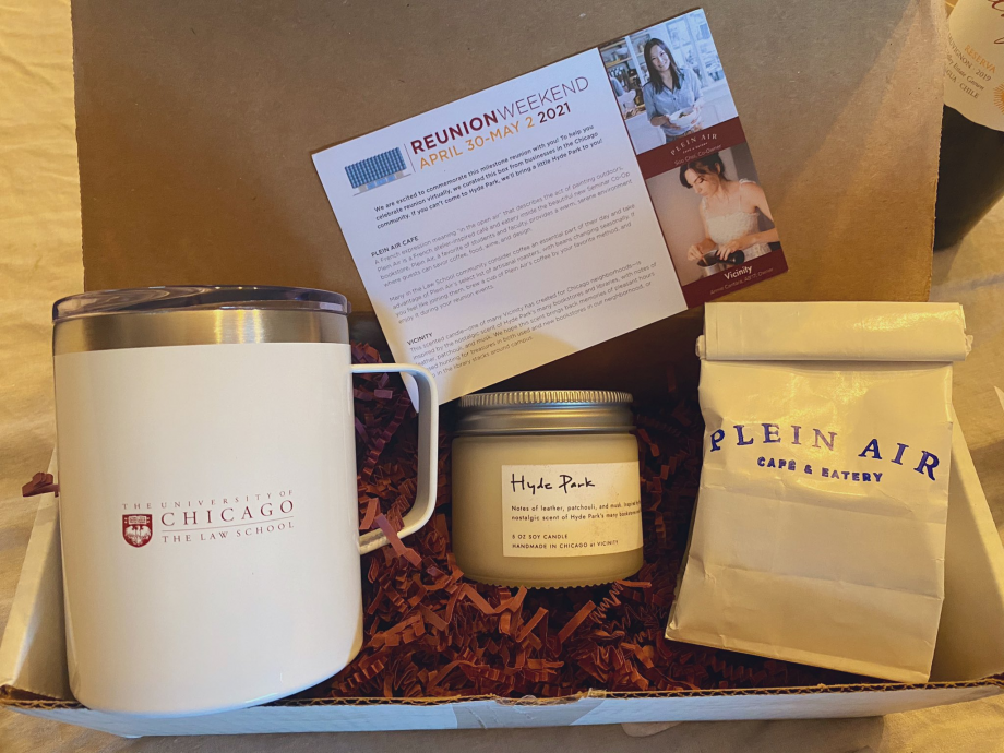 To help alumni celebrate during the weekend, the Law School curated a Reunion Welcome Kit with goods from local Chicago businesses. Photo courtesy of Alvaro Awad Shihan, LLM ’16.