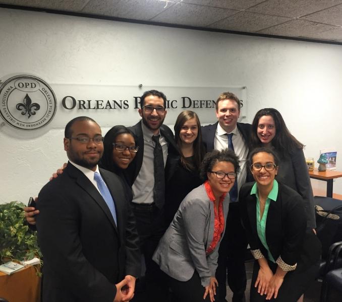 As part of the Law School's Spring Break of Service progam, this group worked at the Orleans Public Defenders Office in New Orleans. They spent the week shadowing and assisting individual attorneys. Their tasks included listening to jail calls, interviewing clients, and going to court. As part of the Law School's Spring Break of Service progam, this group worked at the Orleans Public Defenders Office in New Orleans. They spent the week shadowing and assisting individual attorneys. Their tasks included listening to jail calls, interviewing clients, and going to court.