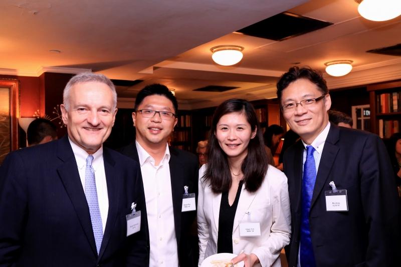 (Left to Right): Bryant Edwards, ’81, David Wu, MBA ’10, Ginny Cao, MBA ’14, and Bin Cheng, LLM ’01 (Left to Right): Bryant Edwards, ’81, David Wu, MBA ’10, Ginny Cao, MBA ’14, and Bin Cheng, LLM ’01