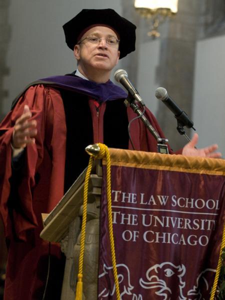Gary A. Haugen (JD,'91), President and CEO of the International Justice Mission, addresses the graduates after receiving the Distinguished Citizen Award from Dean Levmore for his work with the human rights agency. Gary A. Haugen (JD,'91), President and CEO of the International Justice Mission, addresses the graduates after receiving the Distinguished Citizen Award from Dean Levmore for his work with the human rights agency.