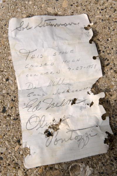 Apparently, we're not the only ones who had issues with this stone! This note was found in the bottom of the cornerstone, together with five coins (a buffalo head nickel, three wheat pennies, and a Guatemalan centavo), and two listings of men who worked on the project.