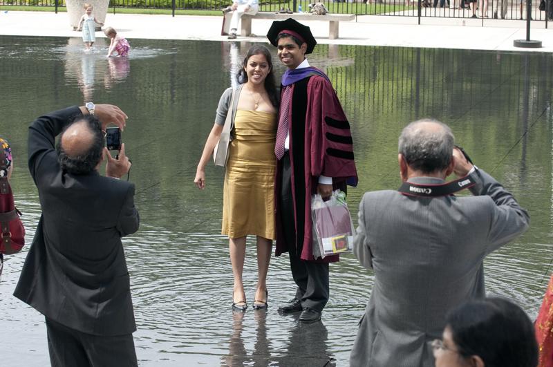 Celebrating in the reflecting pool