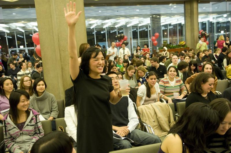 Jenny Lee, '10, made sure that Professor Baird noticed her bid. 