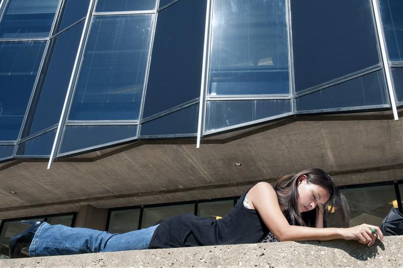 Soaking in the sun while studying