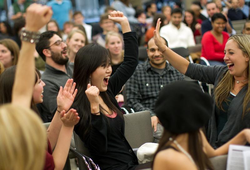 Student celebrating a win.