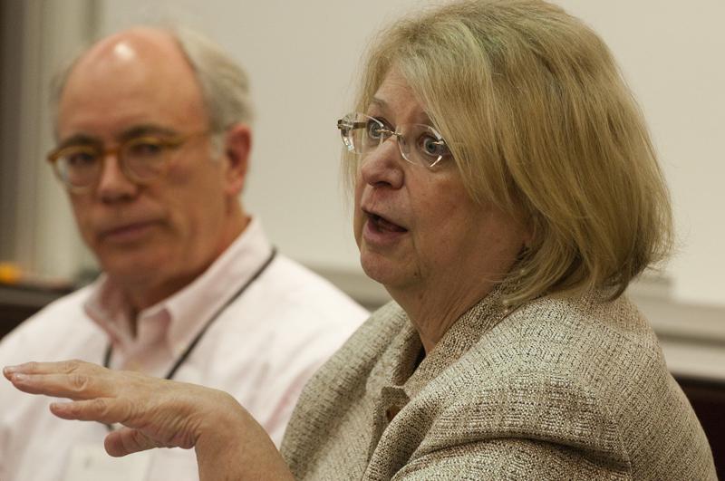 Esther Lardent and Dan Booker spoke on a panel about the future of the law profession. Both were in the class of 1971. Esther Lardent and Dan Booker spoke on a panel about the future of the law profession. Both were in the class of 1971.