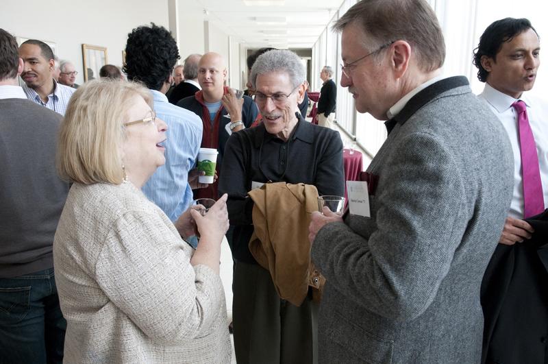 Esther Lardent, 71, talking to classmates. Esther Lardent, 71, talking to classmates.