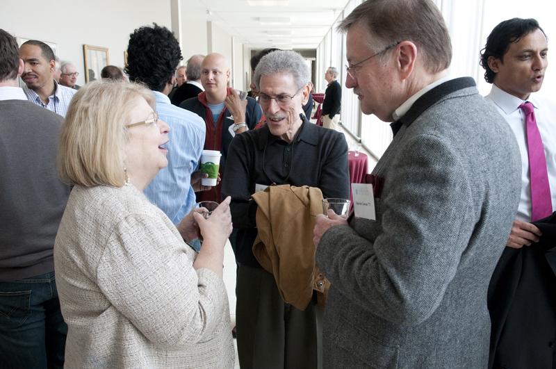 Esther Lardent, 71, talking to classmates.