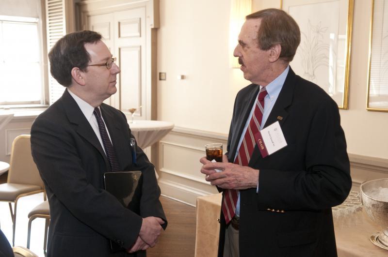 Dean Michael Schill chats with David Chernoff ’62 at the 50th Reunion medal ceremony. Dean Michael Schill chats with David Chernoff ’62 at the 50th Reunion medal ceremony.