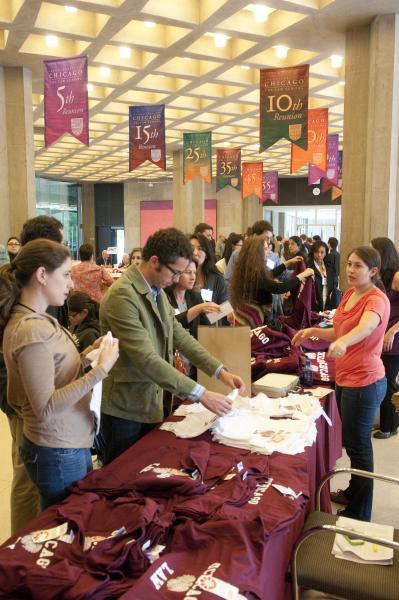 The Chicago Law Foundation sold Law School apparel in the Green Lounge.