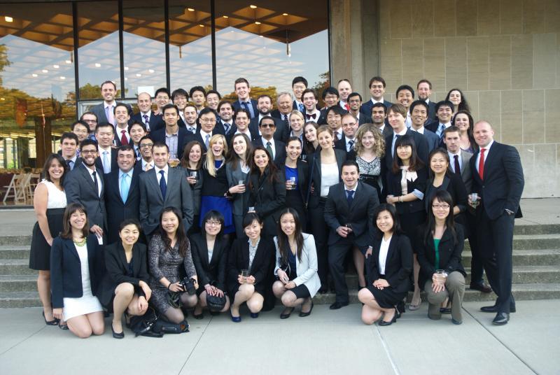 Members of the LLM Class of 2009 pose on the Law School steps.