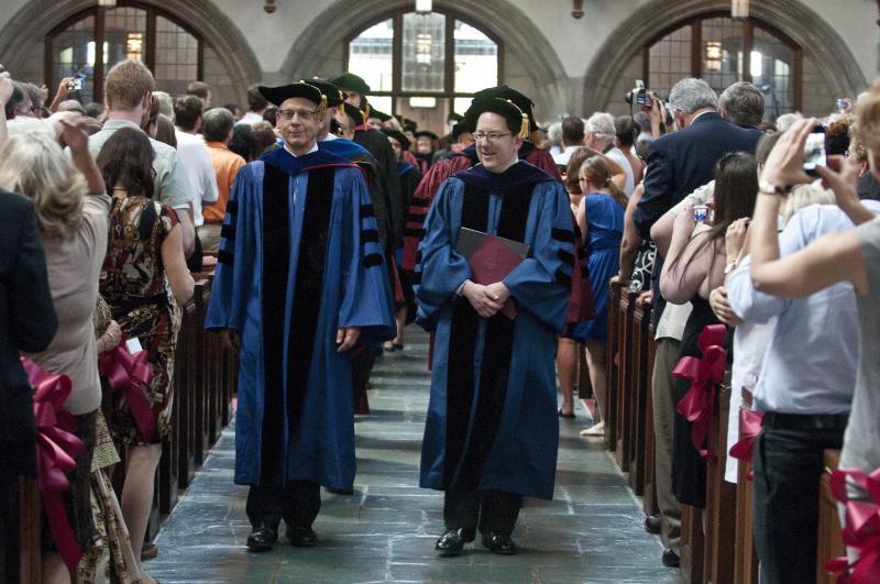 Prof. Saul Levmore and Dean Michael Schill enter Rockefeller Chapel. Prof. Saul Levmore and Dean Michael Schill enter Rockefeller Chapel.