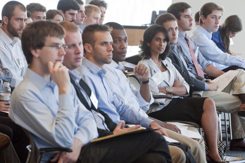 Students listened to and met a number of law firm partners. 