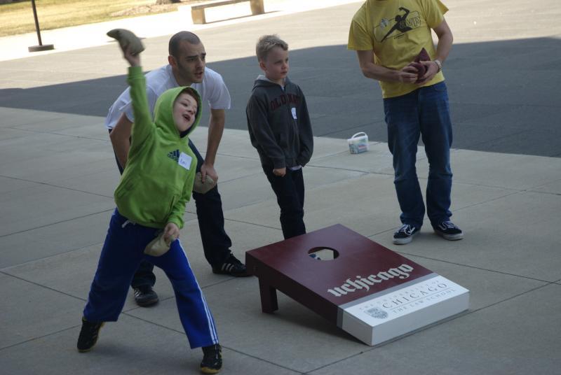 The weather was nice enough for the bag-toss game. 