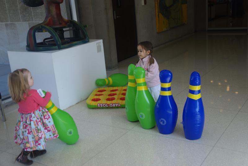 Bowling is even more fun when the pins are almost as big as the bowlers.