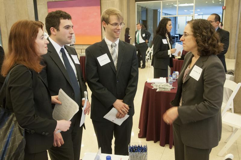 Schiff Hardin Partner Lisa Brown, '95, talks to students about her firm. 