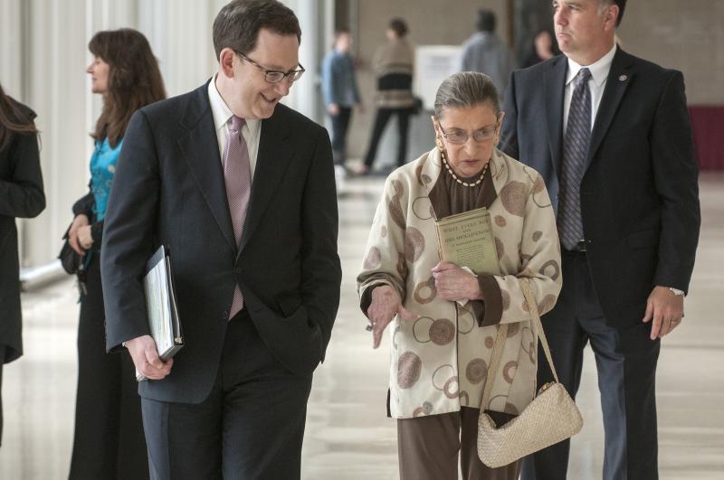 Dean Michael Schill and Ginsburg walked together after her talk. 