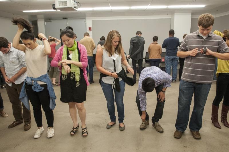 In one game, students tried to identify changes in their partner's appearance. In one game, students tried to identify changes in their partner's appearance.