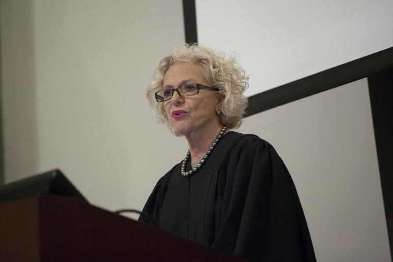 Illinois Supreme Court Justice Anne M. Burke greeted the students.
