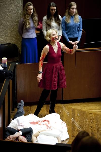 Nussbaum, as Clytemnestra, murdered Agamemnon and Cassandra. Nussbaum, as Clytemnestra, murdered Agamemnon and Cassandra.