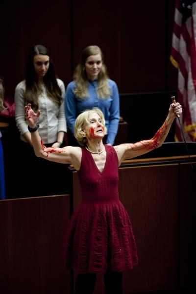 Nussbaum played Clytemnestra as vindictive and triumphant in the early scenes. Nussbaum played Clytemnestra as vindictive and triumphant in the early scenes.