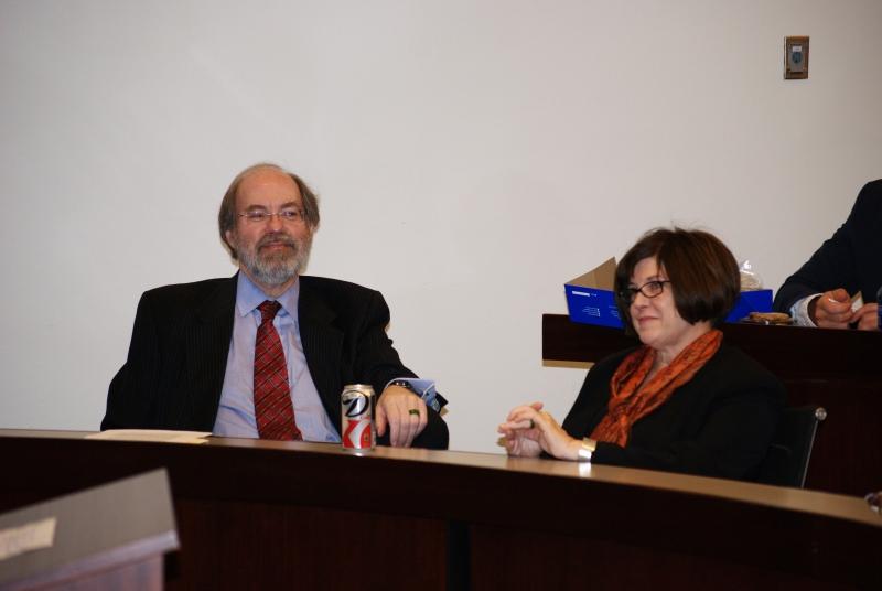 Easterbrook and his wife Barbara listened to tributes to his work. 