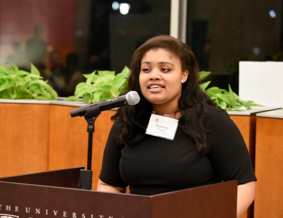 Kamara Nwosu, '20, the BLSA vice president who organized this year's event, spoke about BLSA's theme for Black History Month, "Because of them, we can" and highlighted its importance to the Parsons' celebration.